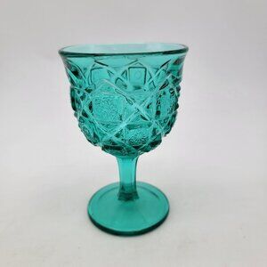 Vintage Viking Glass Green Diamond & Daisies Goblet
